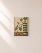 Fig Stripe Cylinder unframed print is shown framed for styling in a plain wall; frame not included