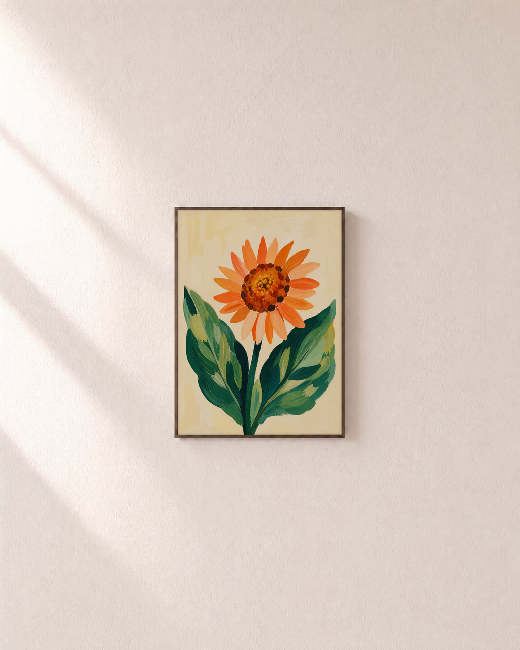Sunflower Wings sunflower wall art: unframed print is shown framed for styling on a plain wall; frame not included