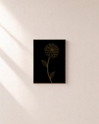 Night Dahlia gold line dahlia print: unframed print is shown framed for styling on a plain wall; frame not included