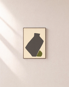 Olive Vessel unframed print is shown framed for styling in a plain wall; frame not included
