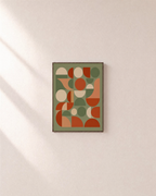 Sage Hour abstract mid century wall art: unframed print is shown framed for styling on a plain wall; frame not included