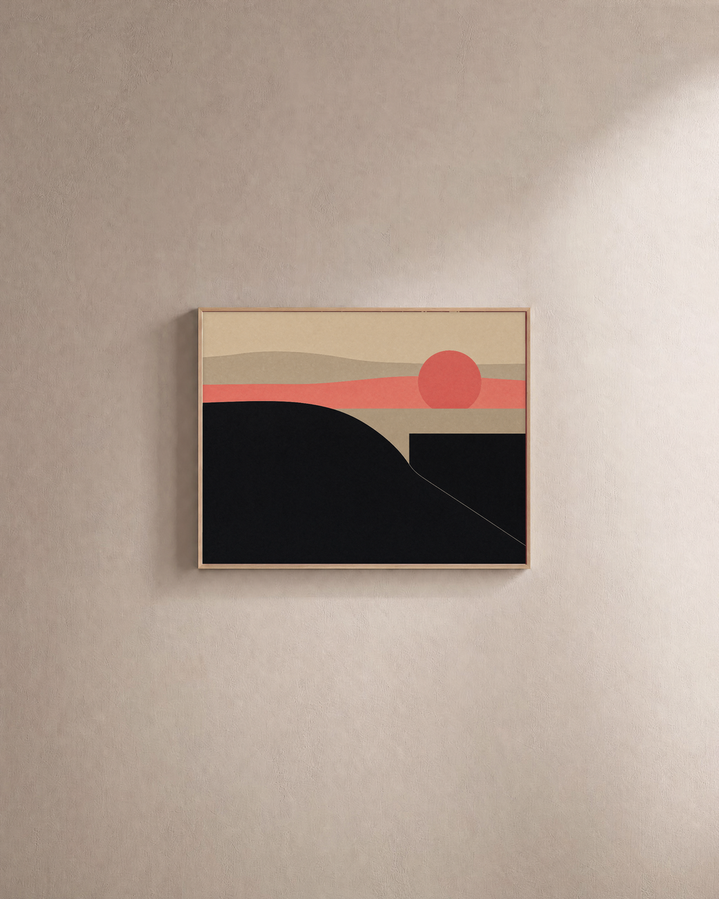 Dusk Hill black hill wall art: unframed print is shown framed for styling on a plain wall; frame not included