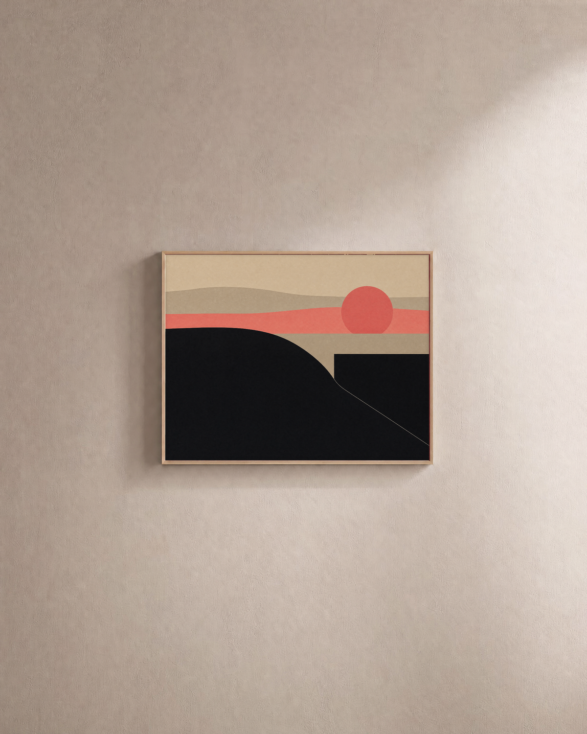 Dusk Hill black hill wall art: unframed print is shown framed for styling on a plain wall; frame not included