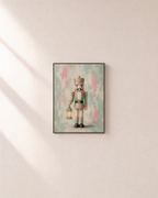Lantern Nutcracker pastel nutcracker print: unframed print is shown framed for styling on a plain wall; frame not included