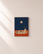 Supper Light dinner table wall art: unframed print is shown framed for styling on a plain wall; frame not included