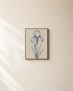 Ink Rain One Iris unframed print is shown framed for styling in a plain wall; frame not included