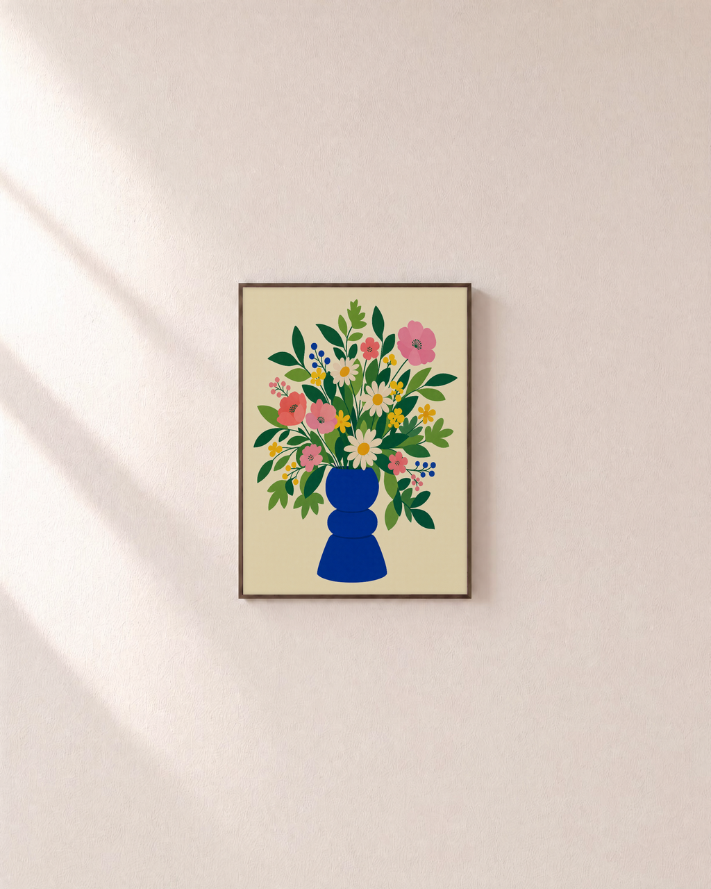Morning Bouquet flower bouquet wall art: unframed print is shown framed for styling on a plain wall; frame not included