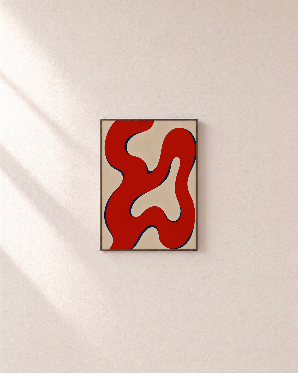 Ribbon Detour red ribbon path wall art: unframed print is shown framed for styling on a plain wall; frame not included