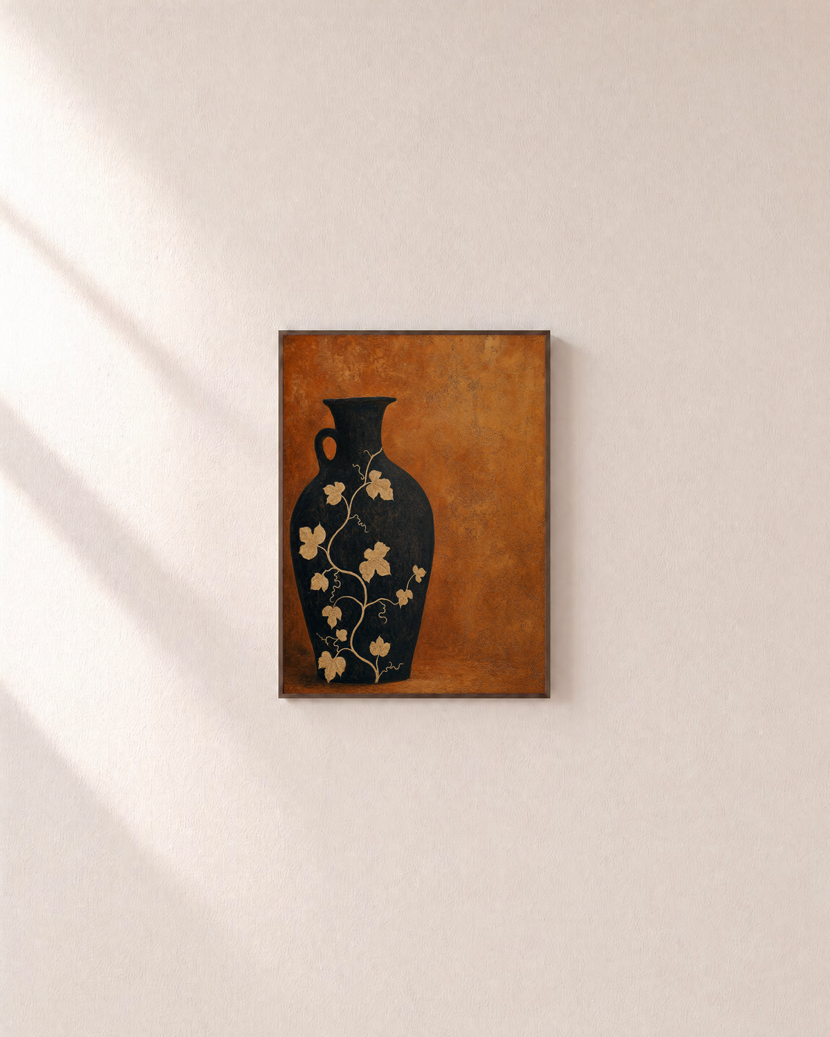 Night Vase black vase still life wall art print: unframed print is shown framed for styling on a plain wall; frame not included