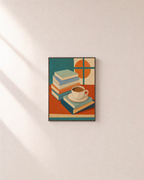 Coffee Break coffee art print: unframed print is shown framed for styling on a plain wall; frame not included