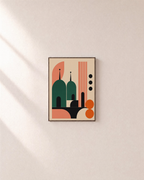 Signal Tower green dome coral tower wall art: unframed print is shown framed for styling on a plain wall; frame not included