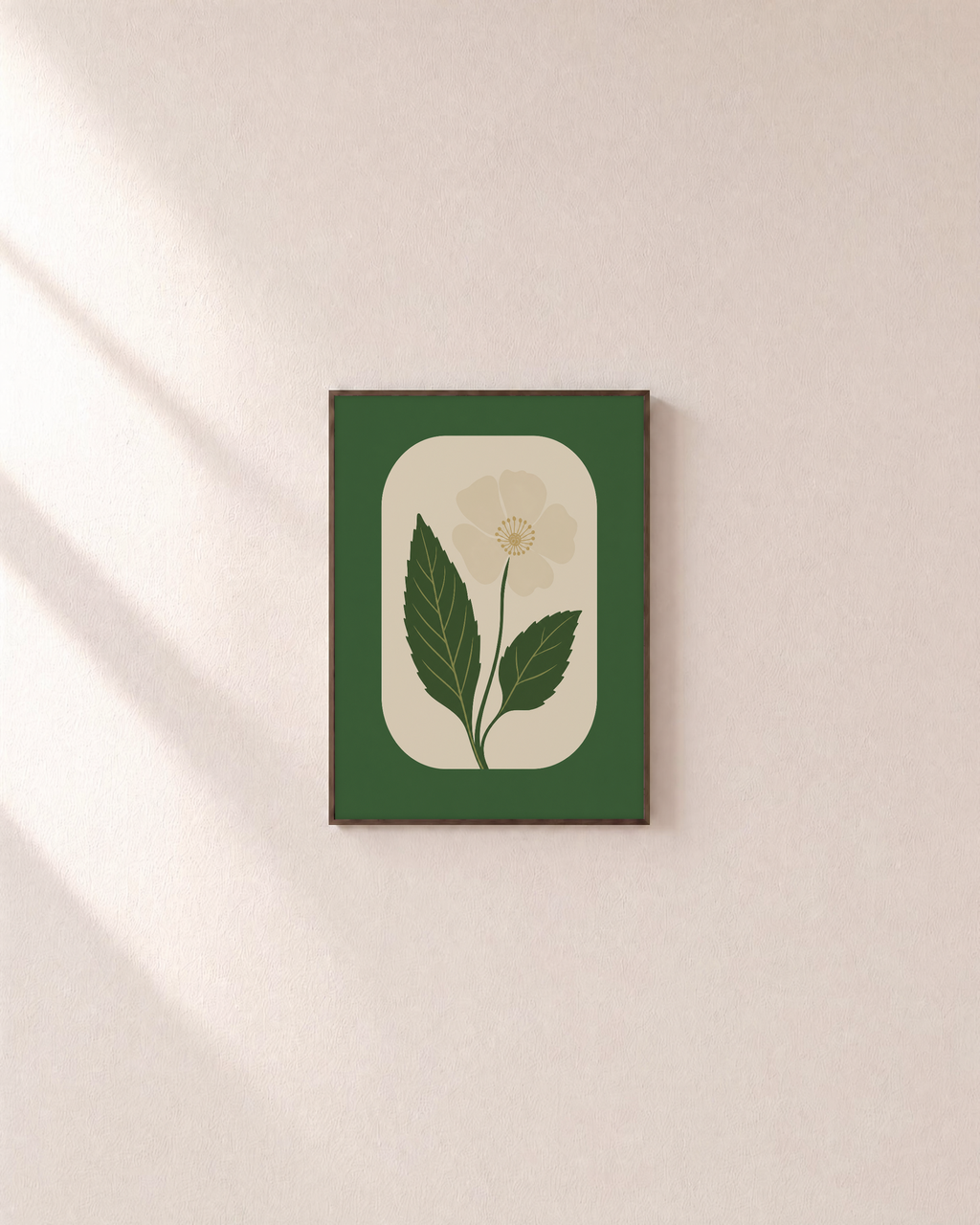 Morning Bloom cream flower wall art: unframed print is shown framed for styling on a plain wall; frame not included