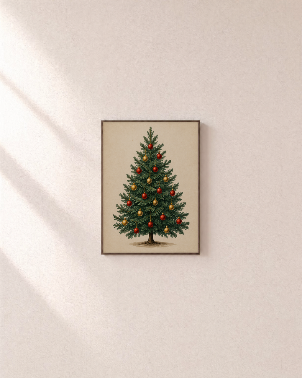 Holiday Fir ornament fir print: unframed print is shown framed for styling on a plain wall; frame not included