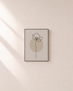 Poppy Pause line poppy print: unframed print is shown framed for styling on a plain wall; frame not included