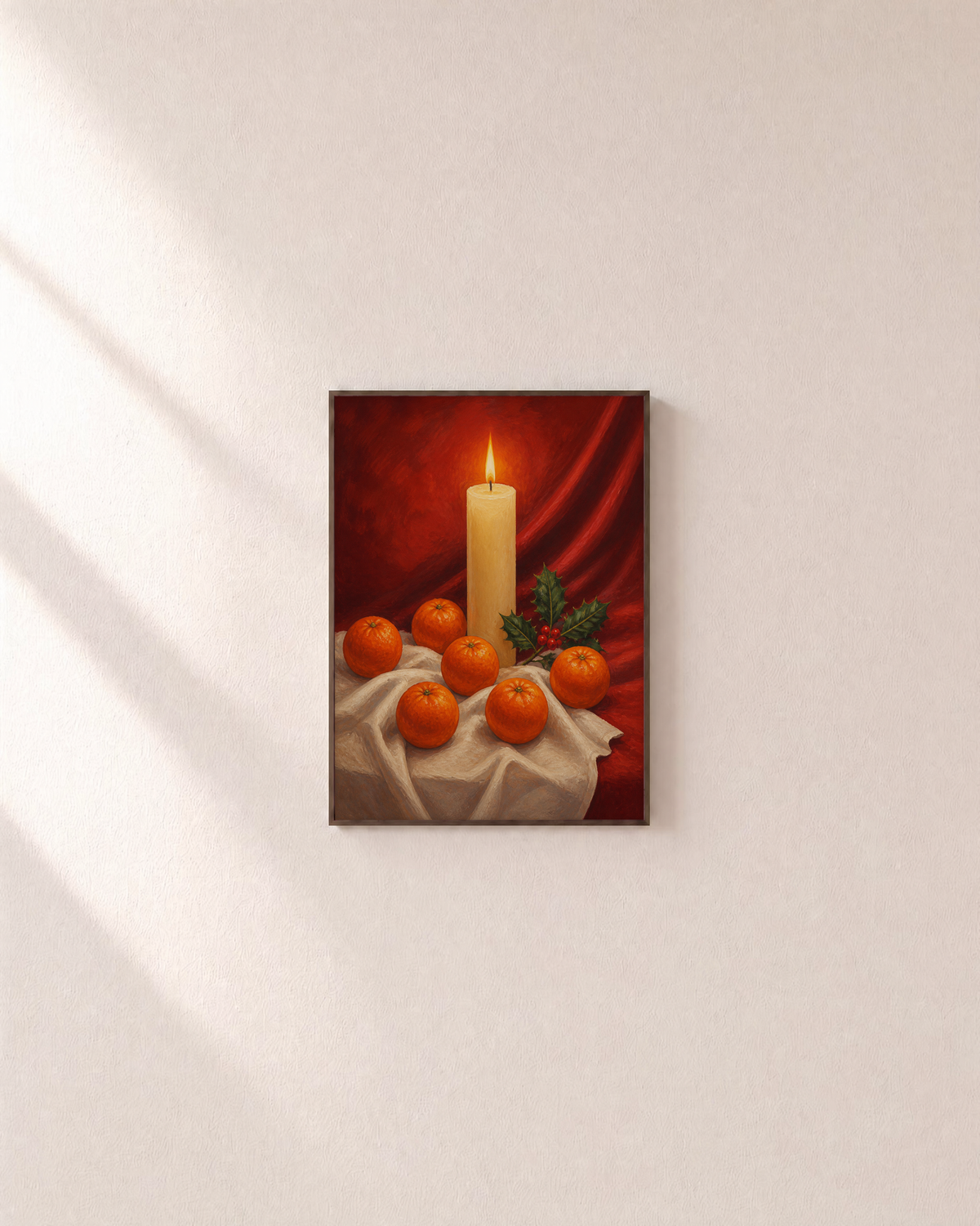 Candle Hour clementine candle print: unframed print is shown framed for styling on a plain wall; frame not included