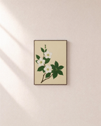 Branch in Bloom botanical illustration prints: unframed print is shown framed for styling on a plain wall; frame not included