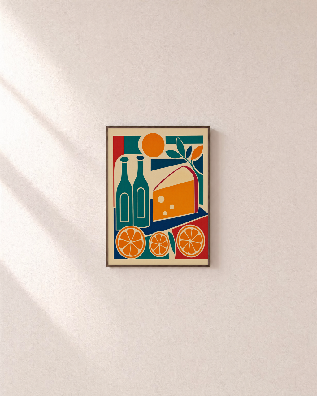 Cheese Hour citrus wall art: unframed print is shown framed for styling on a plain wall; frame not included
