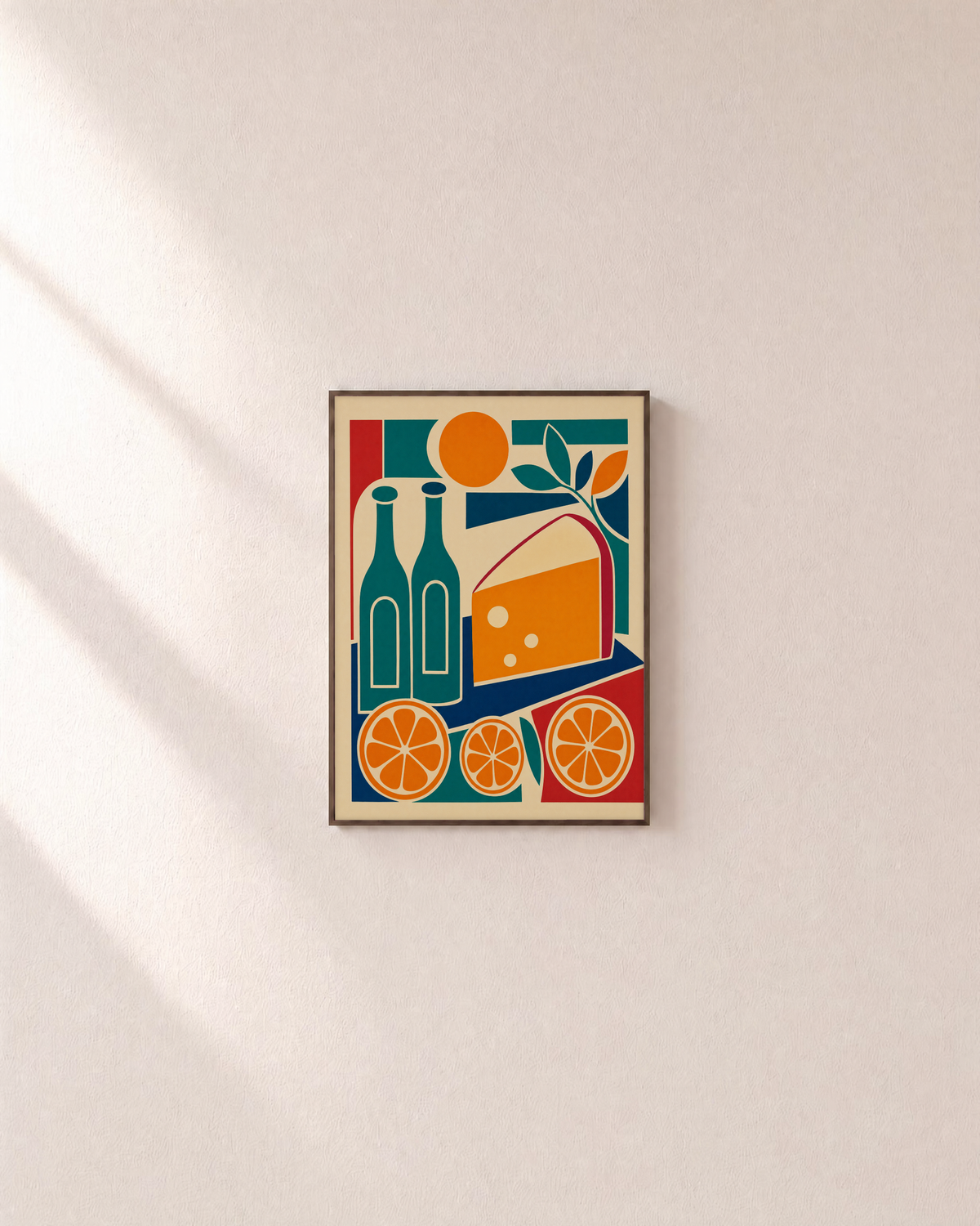 Cheese Hour citrus wall art: unframed print is shown framed for styling on a plain wall; frame not included
