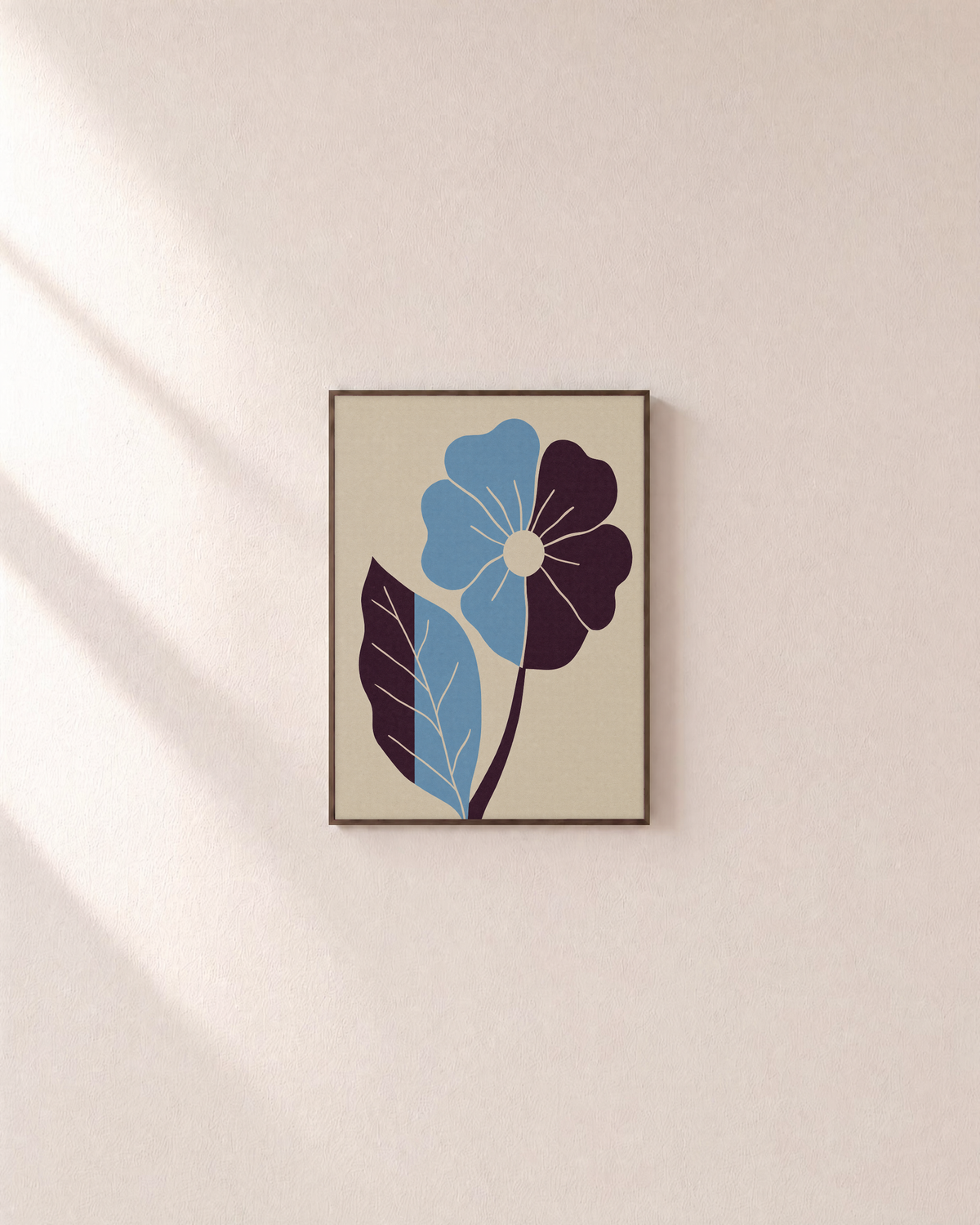Noon Bloom flower art prints: unframed print is shown framed for styling on a plain wall; frame not included