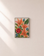 Rose Hour rose wall art: unframed print is shown framed for styling on a plain wall; frame not included