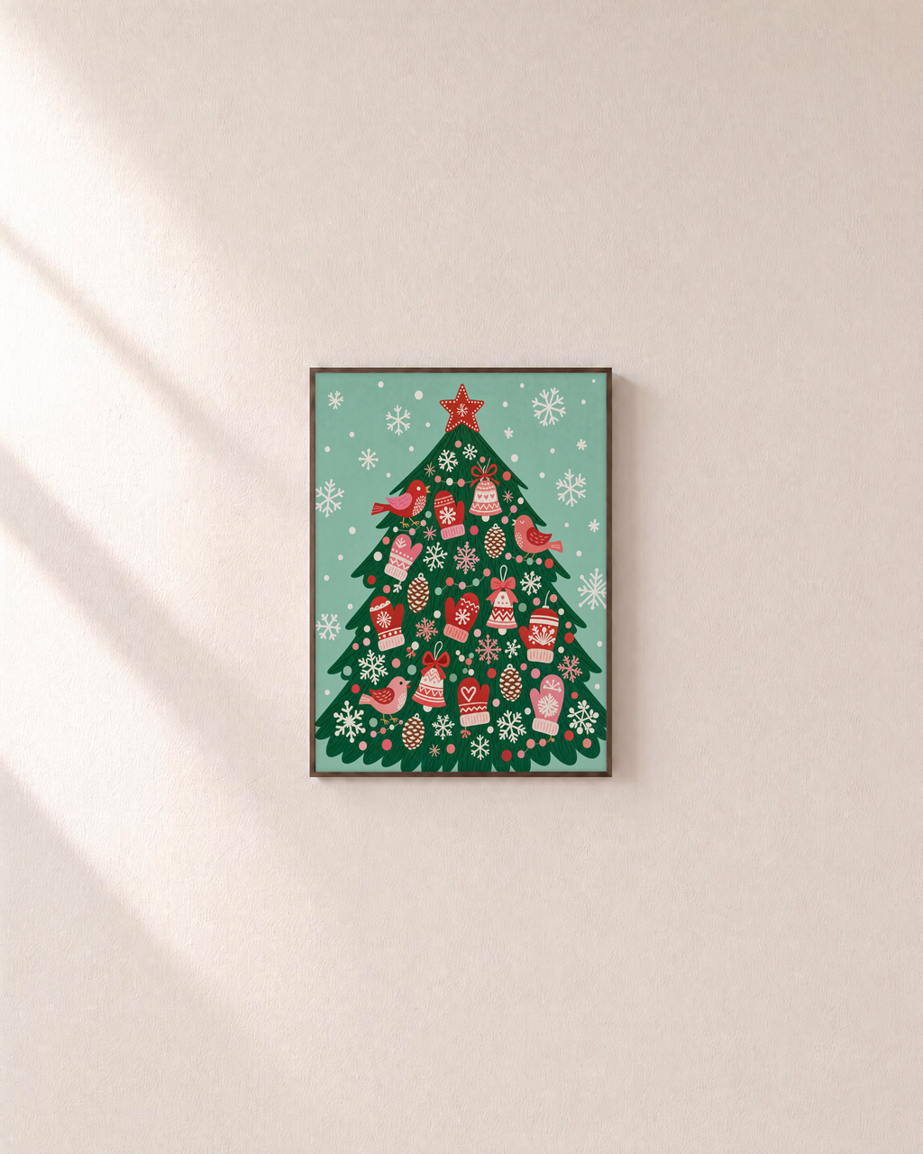 Mitten Tree mitten tree print: unframed print is shown framed for styling on a plain wall; frame not included