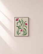 Small Bloom floral art prints: unframed print is shown framed for styling on a plain wall; frame not included