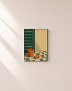 One Tumbler Check Cloth unframed print is shown framed for styling in a plain wall; frame not included