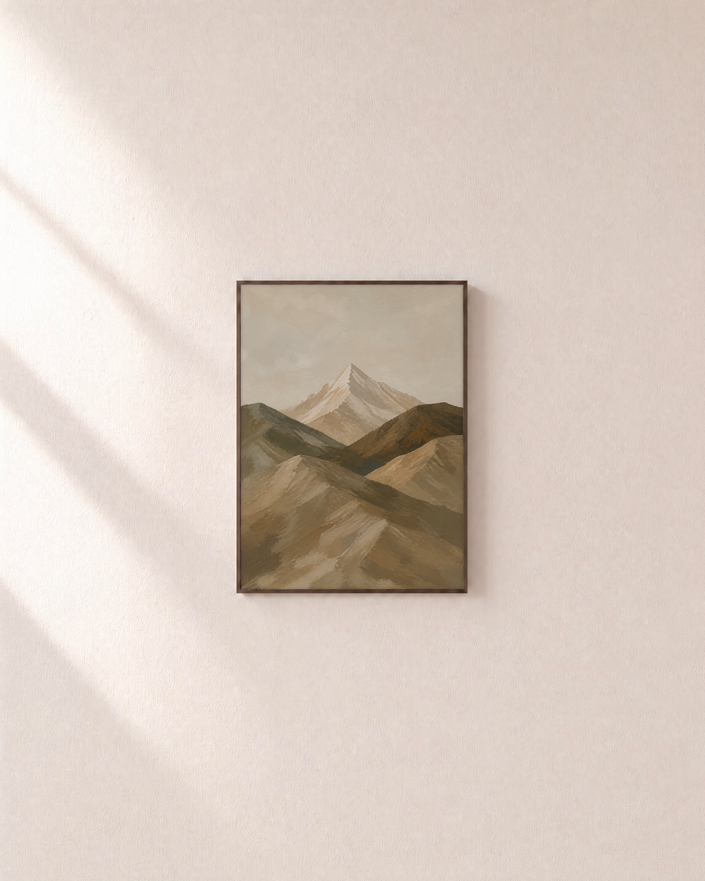 Summit Hour large landscape wall art: unframed print is shown framed for styling on a plain wall; frame not included