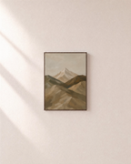 Summit Hour large landscape wall art: unframed print is shown framed for styling on a plain wall; frame not included