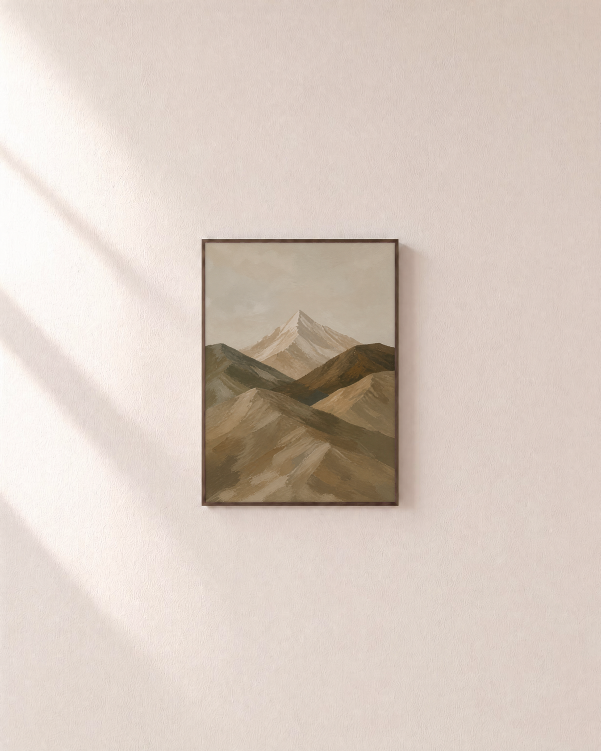 Summit Hour large landscape wall art: unframed print is shown framed for styling on a plain wall; frame not included