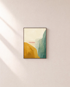 Mustard Hill Fields unframed print is shown framed for styling in a plain wall; frame not included