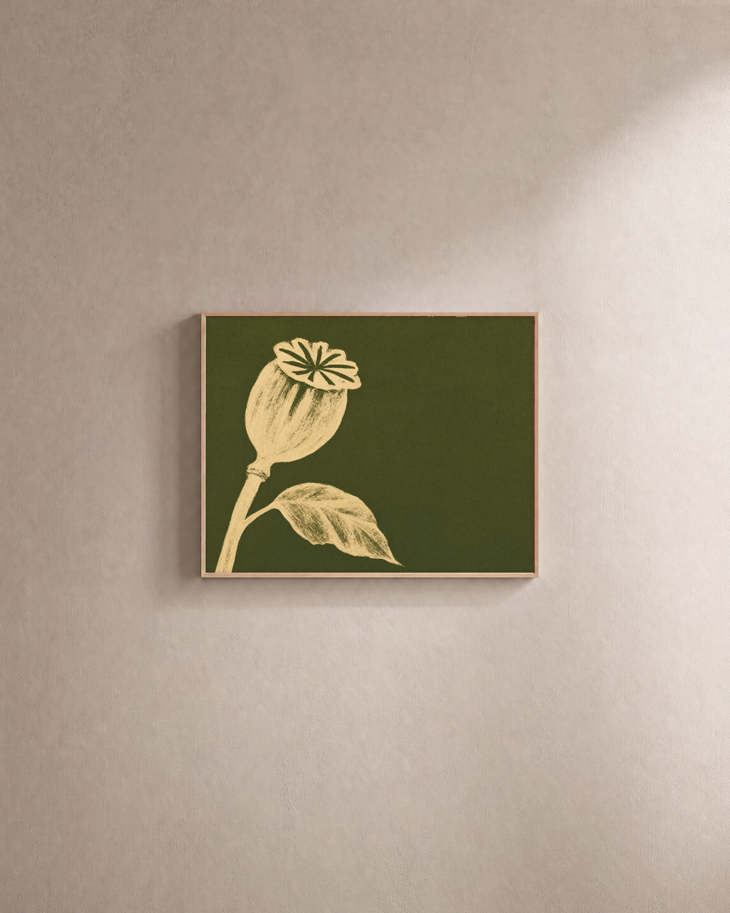Ivory Bloom Forest unframed print is shown framed for styling in a plain wall; frame not included