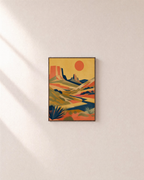 Canyon Sun desert art print: unframed print is shown framed for styling on a plain wall; frame not included