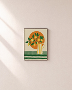 Morning Lemons lemon wall art: unframed print is shown framed for styling on a plain wall; frame not included