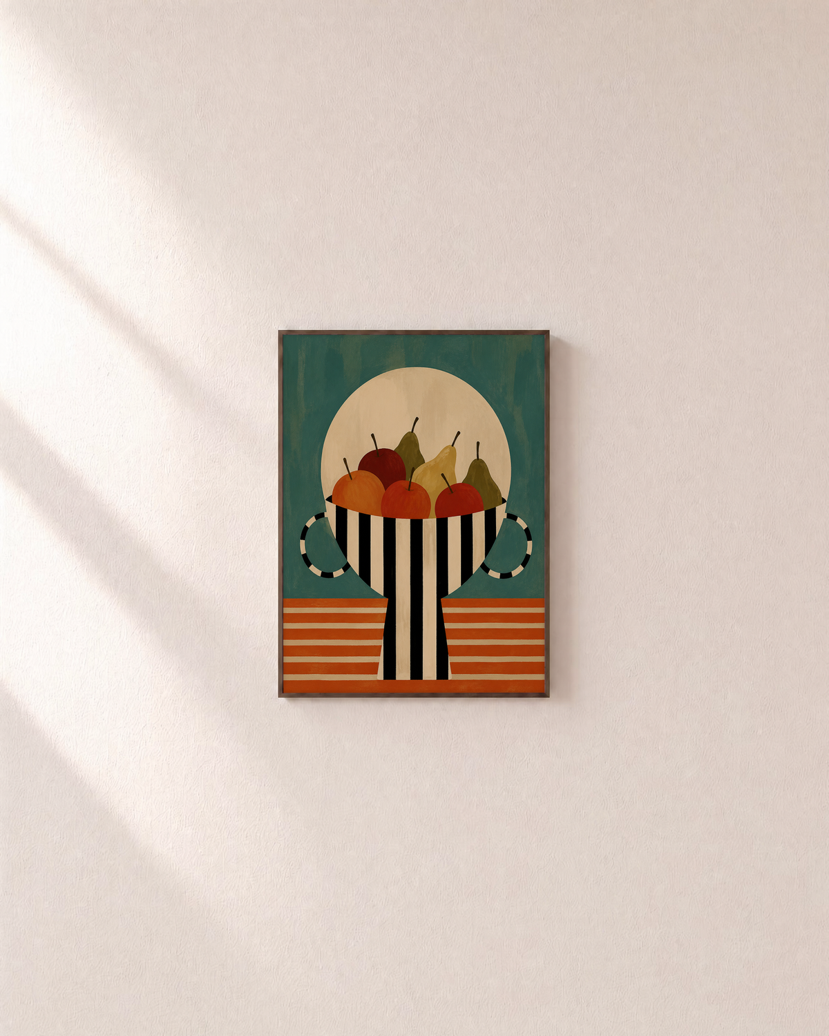 Market Bowl fruit bowl wall art: unframed print is shown framed for styling on a plain wall; frame not included