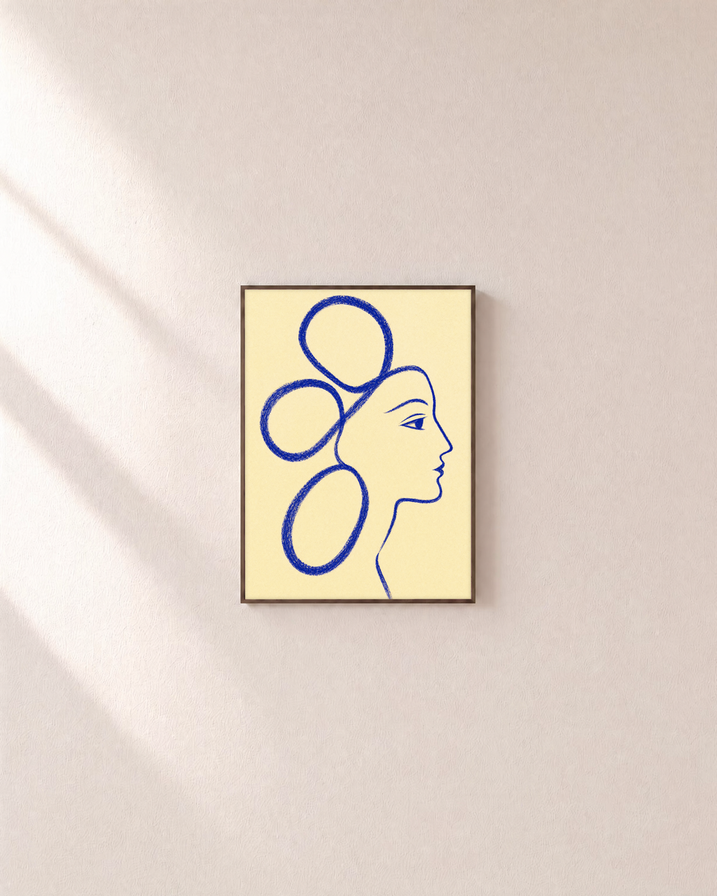 Indigo Profile Line unframed print is shown framed for styling in a plain wall; frame not included