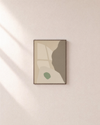 Pale Peach Against Sage pale peach and sage shapes wall art print: unframed print is shown framed for styling on a plain wall; frame not included