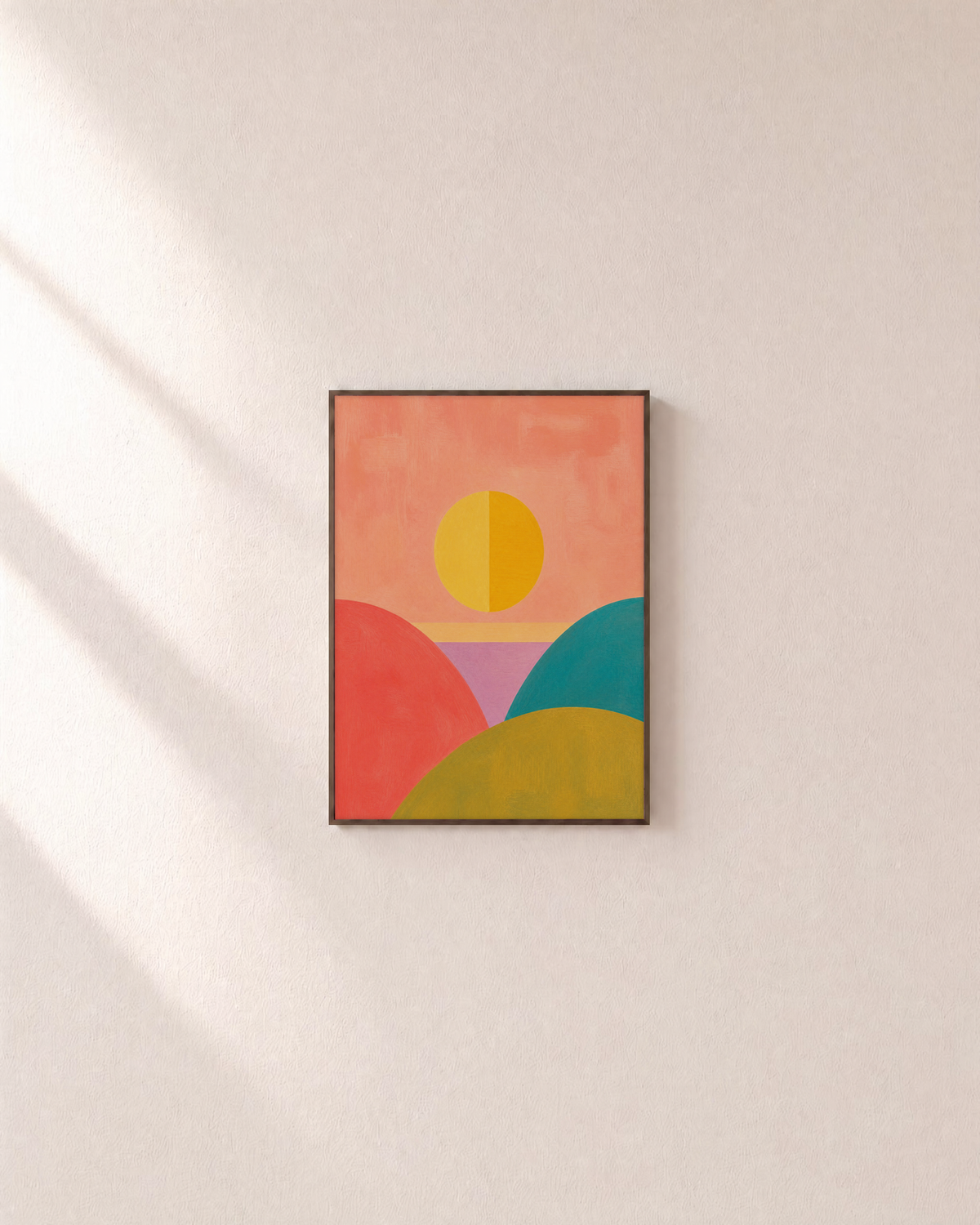 Split Sun split sun wall art: unframed print is shown framed for styling on a plain wall; frame not included