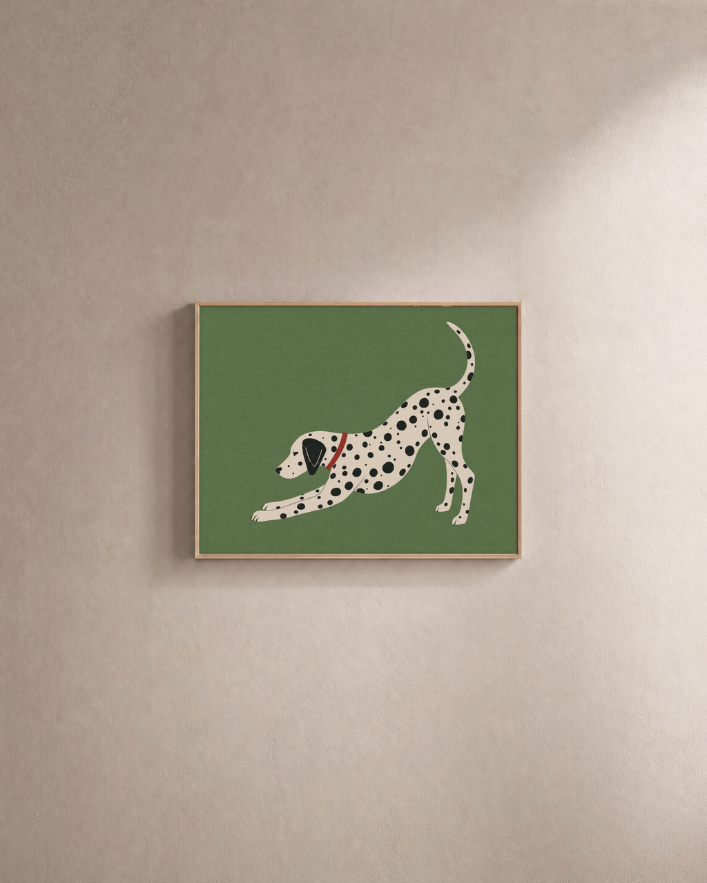 Morning Dalmatian dalmatian wall art: unframed print is shown framed for styling on a plain wall; frame not included