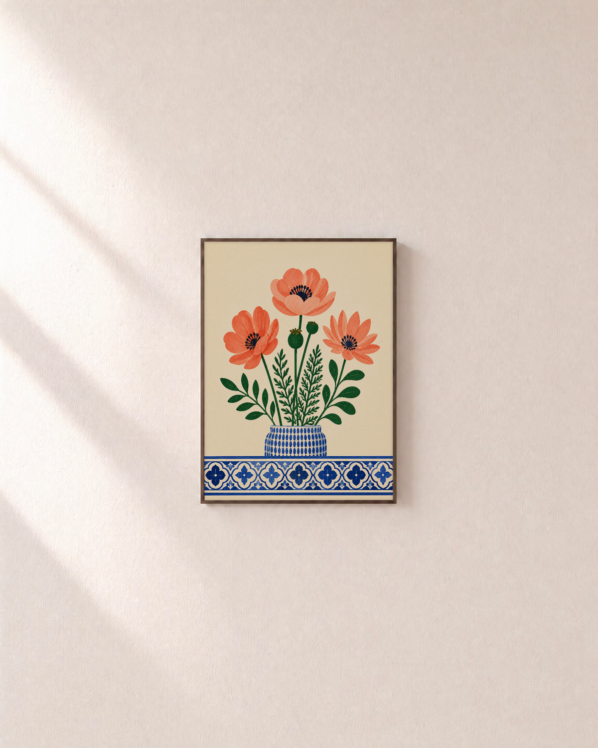 Lisbon Anemones anemone vase wall art: unframed print is shown framed for styling on a plain wall; frame not included