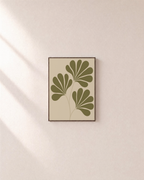 Leaf Crown sage leaf fan wall art: unframed print is shown framed for styling on a plain wall; frame not included
