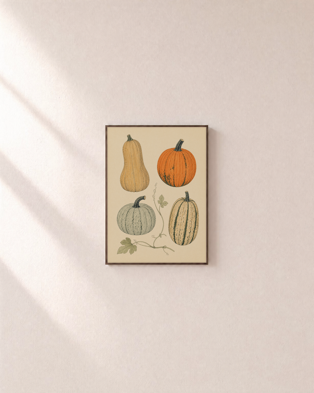 Squash Sweep squash specimen wall art: unframed print is shown framed for styling on a plain wall; frame not included