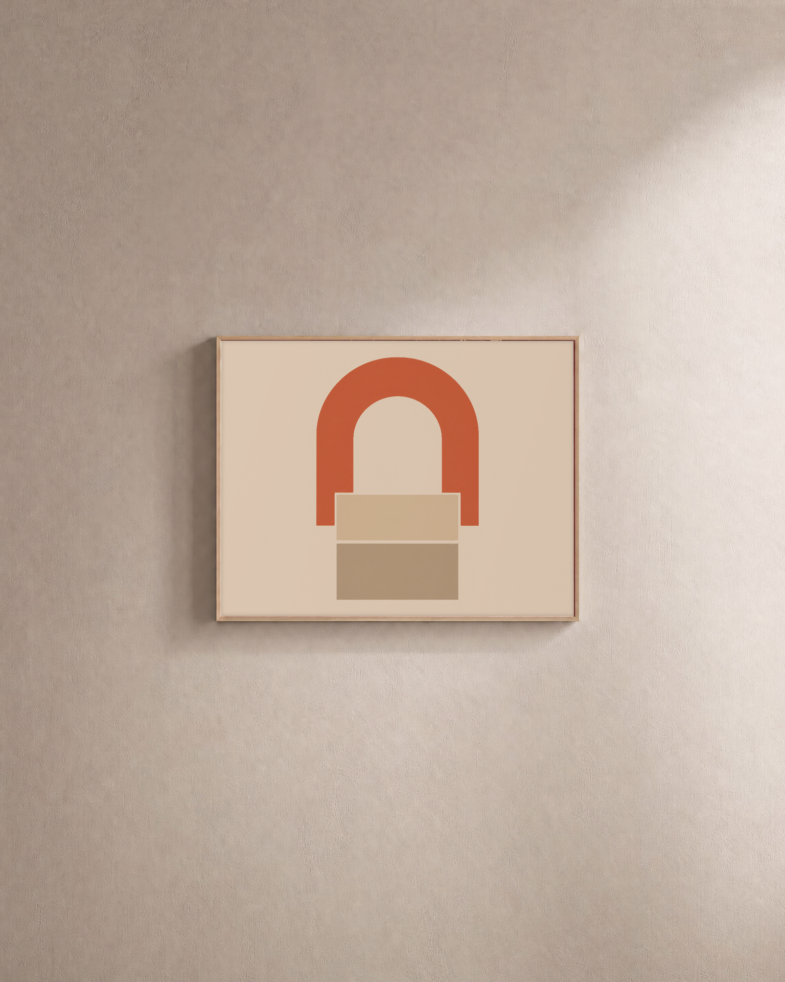 One Arch Two Rectangles unframed print is shown framed for styling in a plain wall; frame not included
