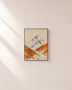 Ridge Climb orange ridge wall art: unframed print is shown framed for styling on a plain wall; frame not included