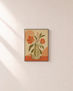 Table Bloom vintage floral illustration print: unframed print is shown framed for styling on a plain wall; frame not included