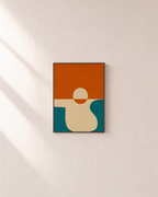 Central Circle and Orange Ground circle and line composition wall art print: unframed print is shown framed for styling on a plain wall; frame not included