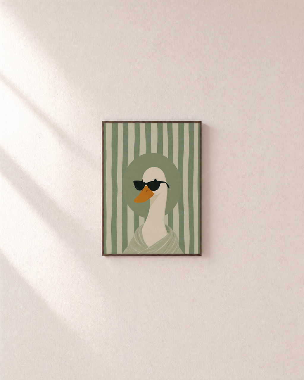 Cool Goose goose sunglasses print: unframed print is shown framed for styling on a plain wall; frame not included
