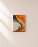 Orange Wave Circles unframed print is shown framed for styling in a plain wall; frame not included