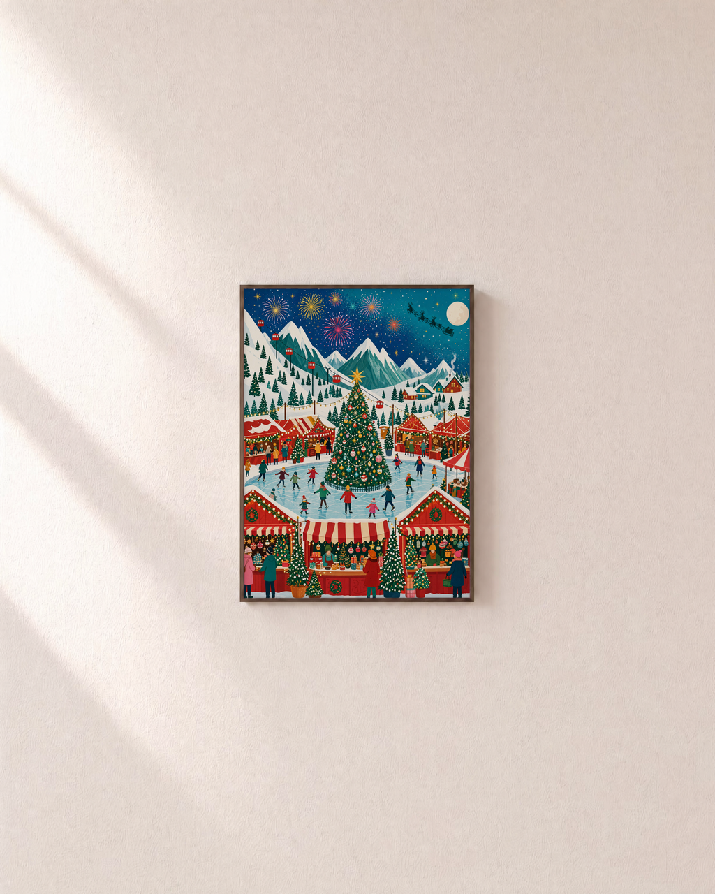 Fair Night alpine fair print: unframed print is shown framed for styling on a plain wall; frame not included