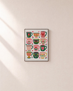 Morning Mugs mug wall art: unframed print is shown framed for styling on a plain wall; frame not included